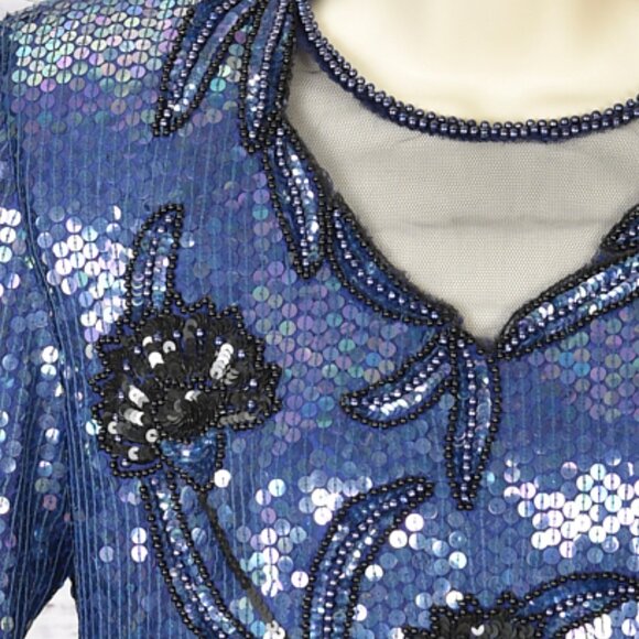 Stenay Midnight Blue Sequin and Beaded Top Size S - Picture 3 of 3